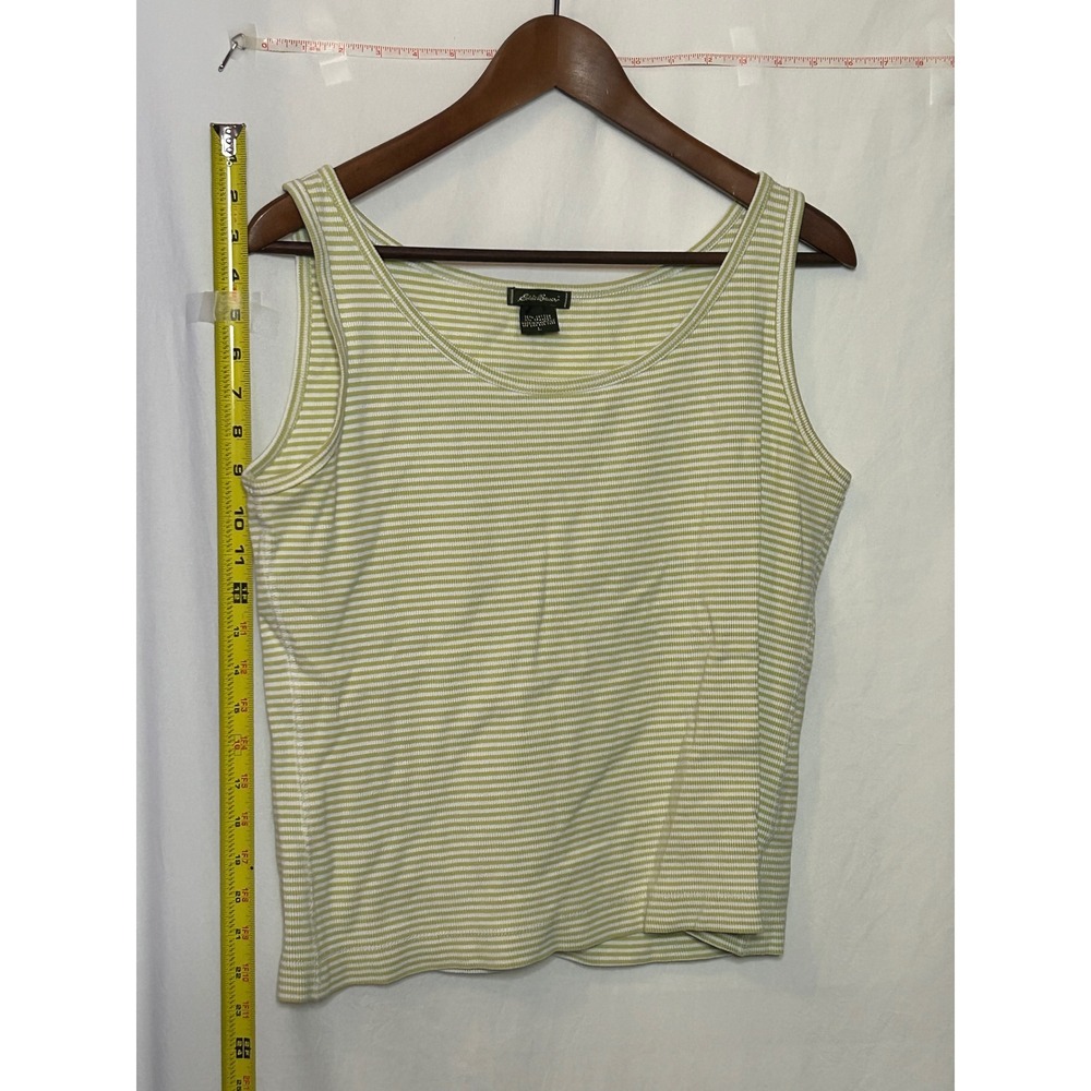 Eddie Bauer Women's Striped Tank Top L‎ Green White Ribbed Cotton Blend Casual